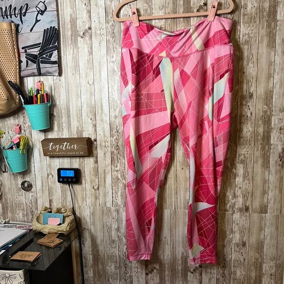 💖 Zelos Bold Pink Geometric Print Leggings – Women’s 2X - Picture 1 of 5